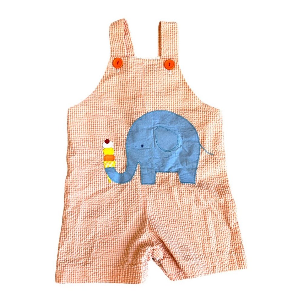 Funtasia! too Orange Seersucker/Gingham Jumper with Elephant and Ice Cream, 18 M